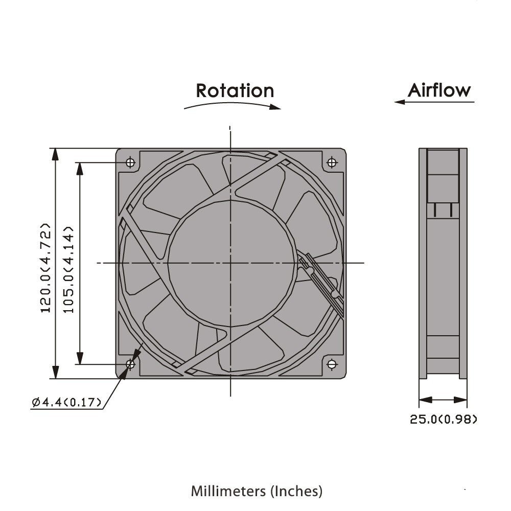 AC100-125V AC FA1225B11T3-61 Cooltron Axial Fan 120x25mm Low Speed 0.09A