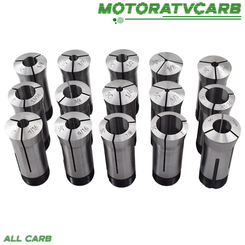 ALL-CARB 1/8″-1″ Capacity TIR 0.0005″ High Precision 5C Round Collet 15 Pack Set