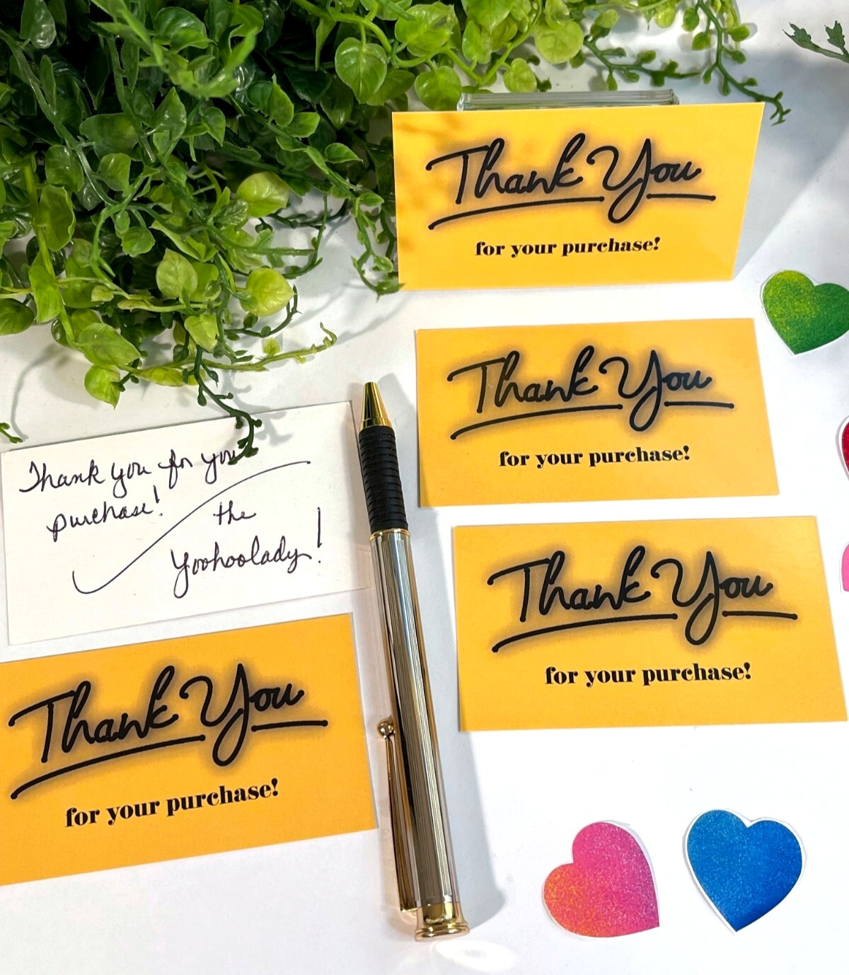 Business Cards, Yellow Thank You for Your Purchase Cards, 3.5″ x 2″