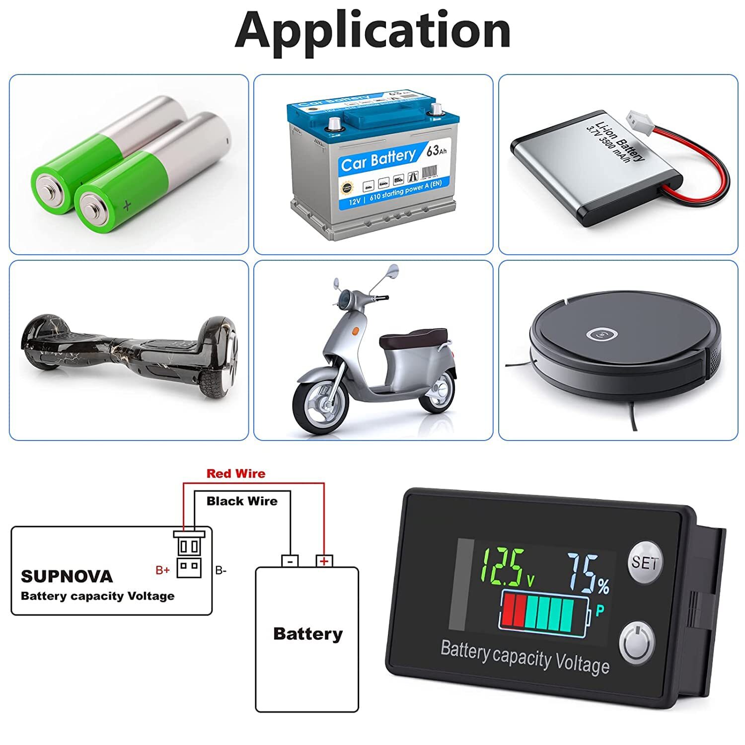 DC 8V-100V Battery Capacity Indicator Voltmeter Voltage Meter Monitor Gauge
