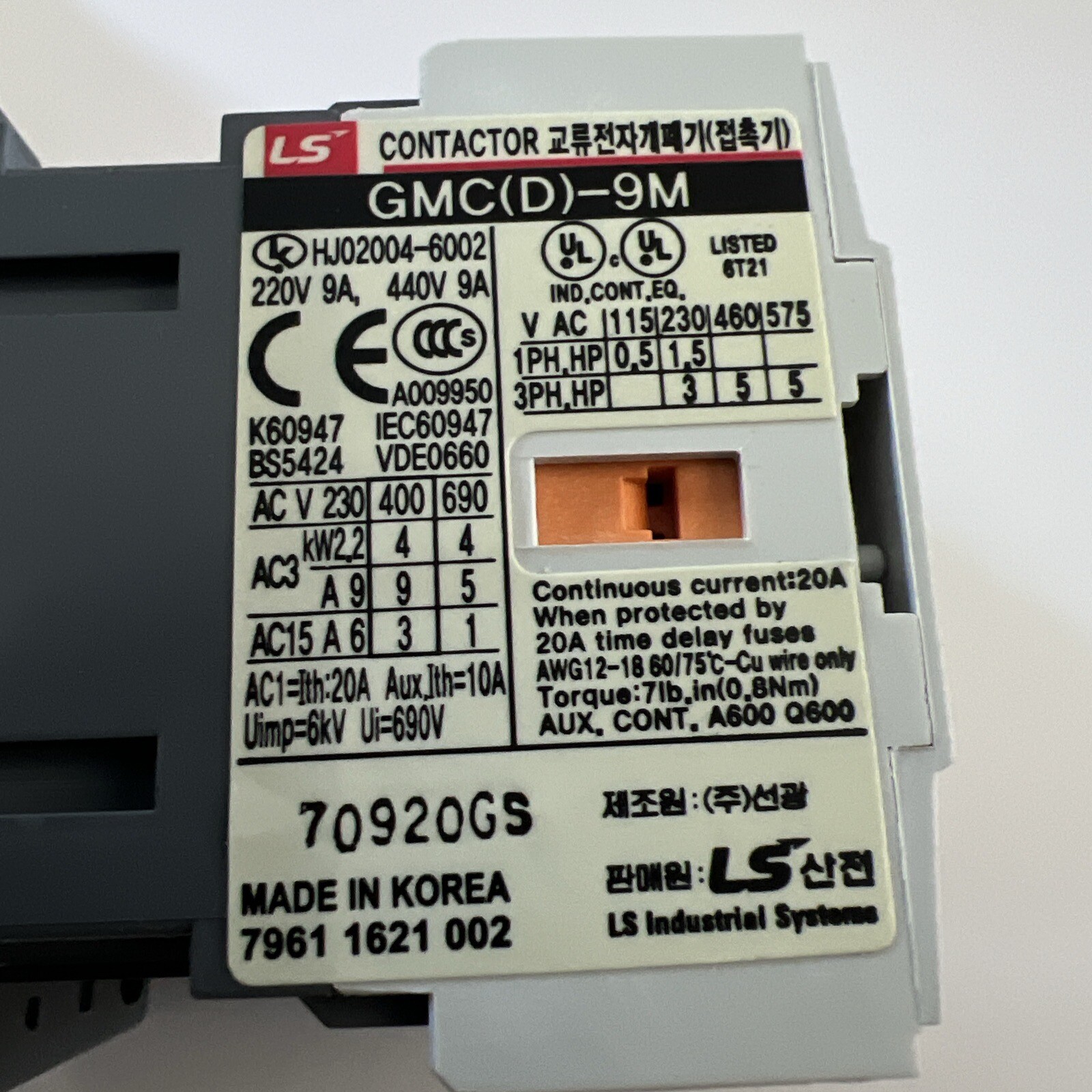 NEW GENUINE LS MEC GMC-9M 1A Contactor AC 120V 50/60HZ GMC(D)-9M