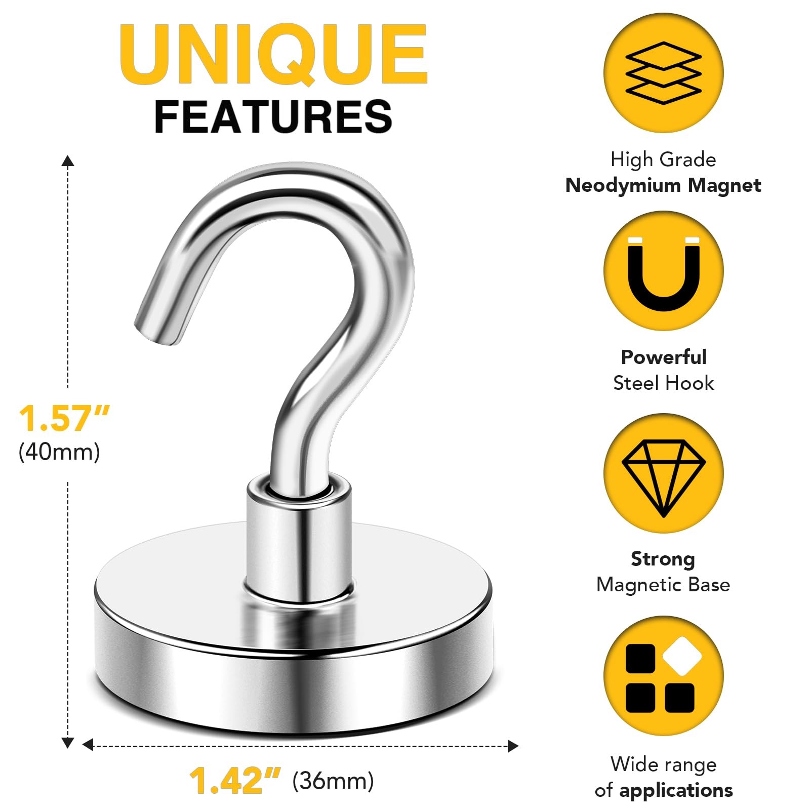 DIYMAG Strong Neodymium Magnetic Hooks, 170 Lbs 2026 Heavy 1.42in, Silver