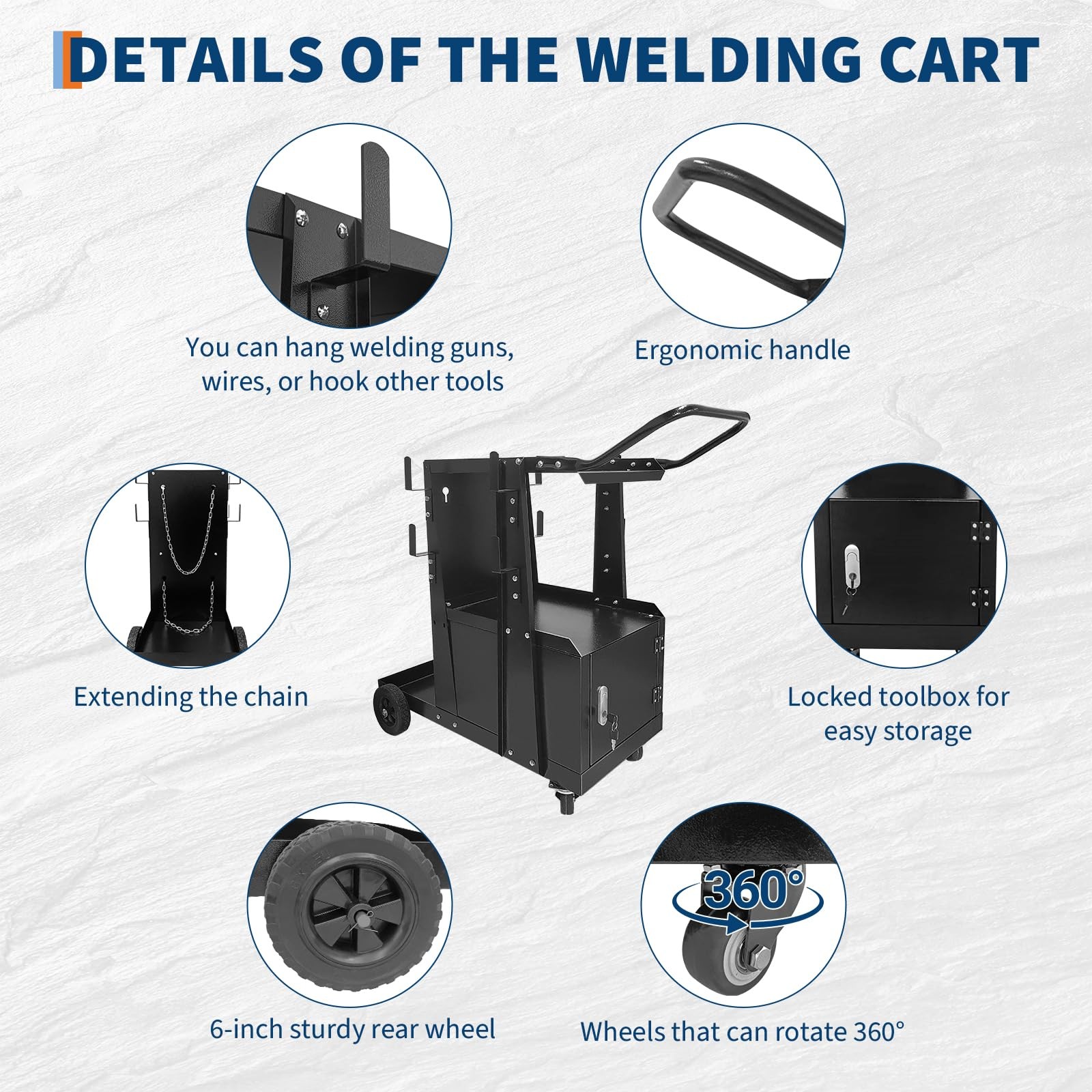 Heavy Duty Welding Cart with Lockable Cabinet, 360° Wheels for MIG/TIG/Plasma