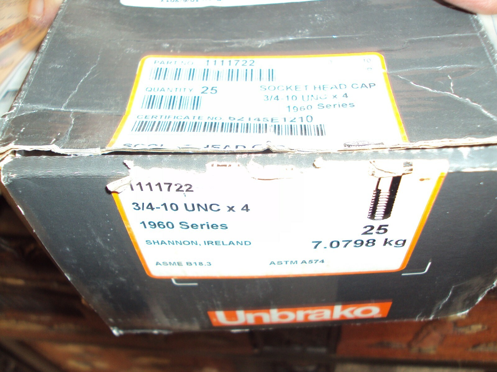 Four Unbrako 3/4-10 x 4″ Socket Head Cap Screw 1960 Series ASTM A574