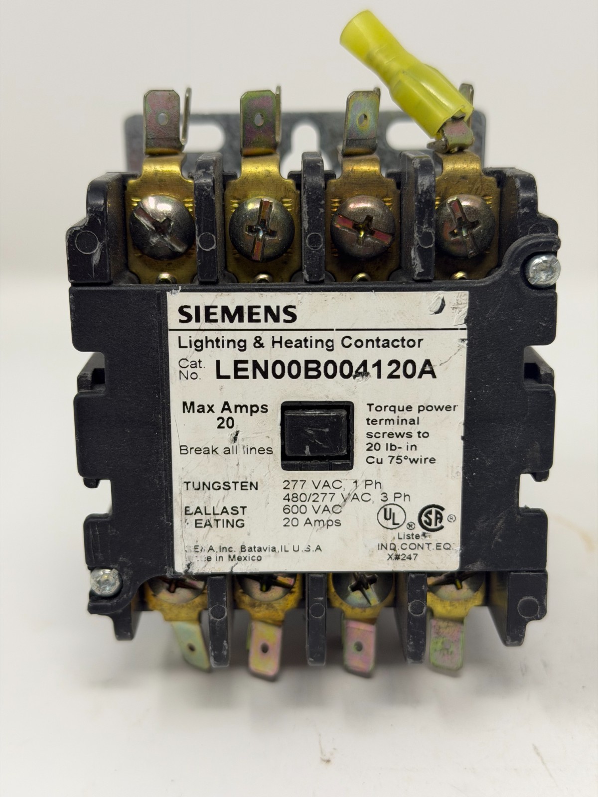 Siemens LEN00B004120A 20A Contactor 110/120V Coil 277V 1PH 480/277V 3PH