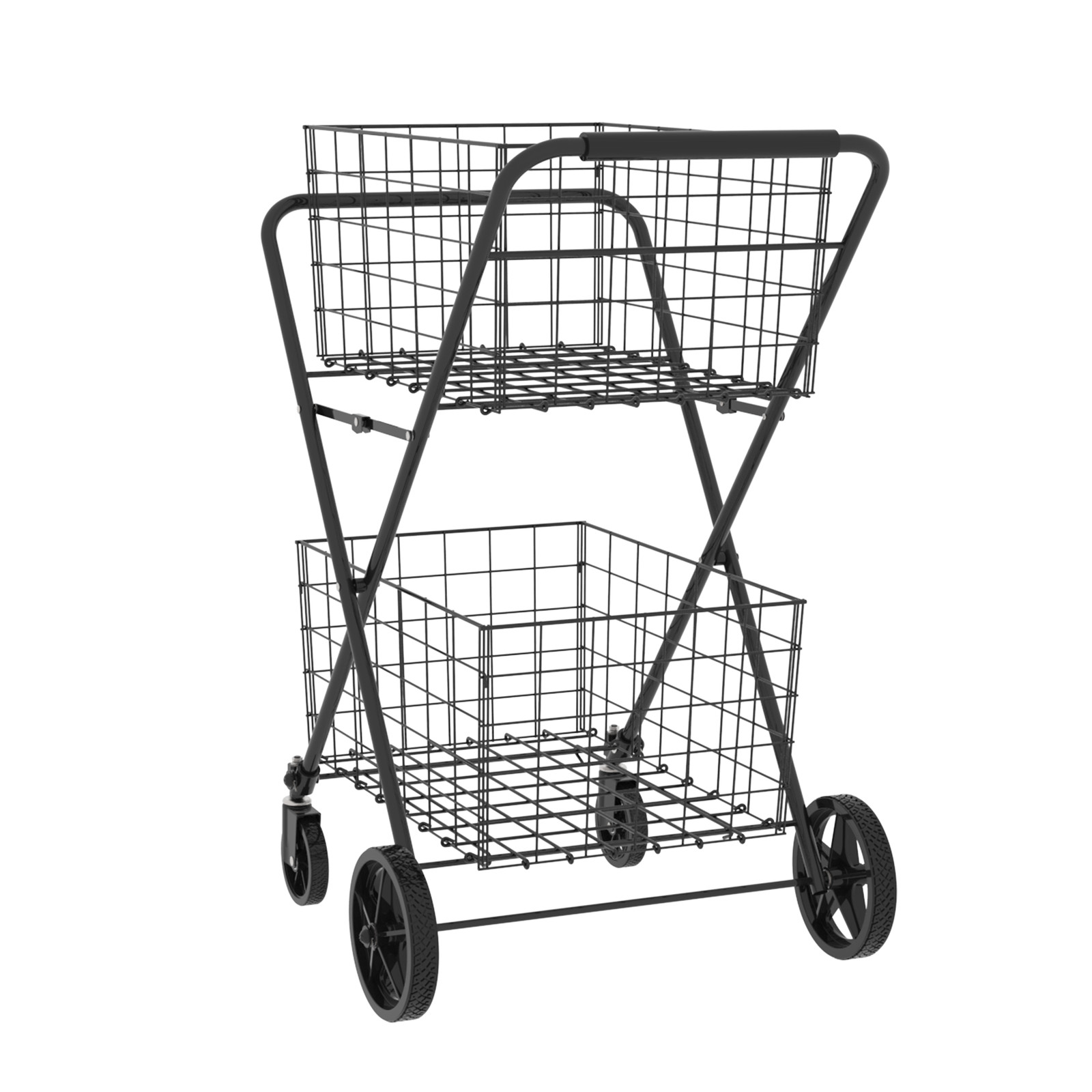 Foldable Utility Shopping Cart W/ 2 Baskets Utility Cart for Laundry Shopping