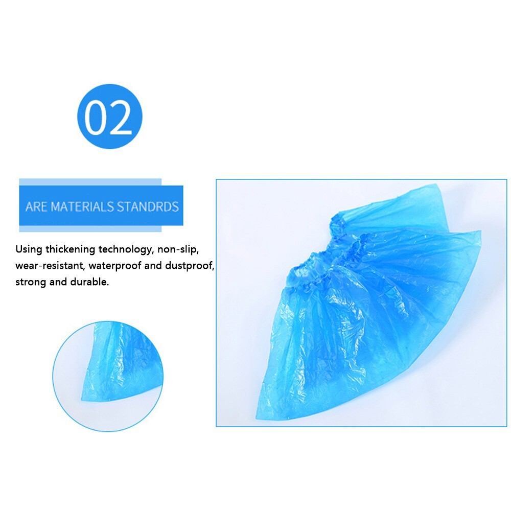 100pcs Home/Hotel Disposable PE Plastic Shoe Covers Blue Dust Proof &Waterproof