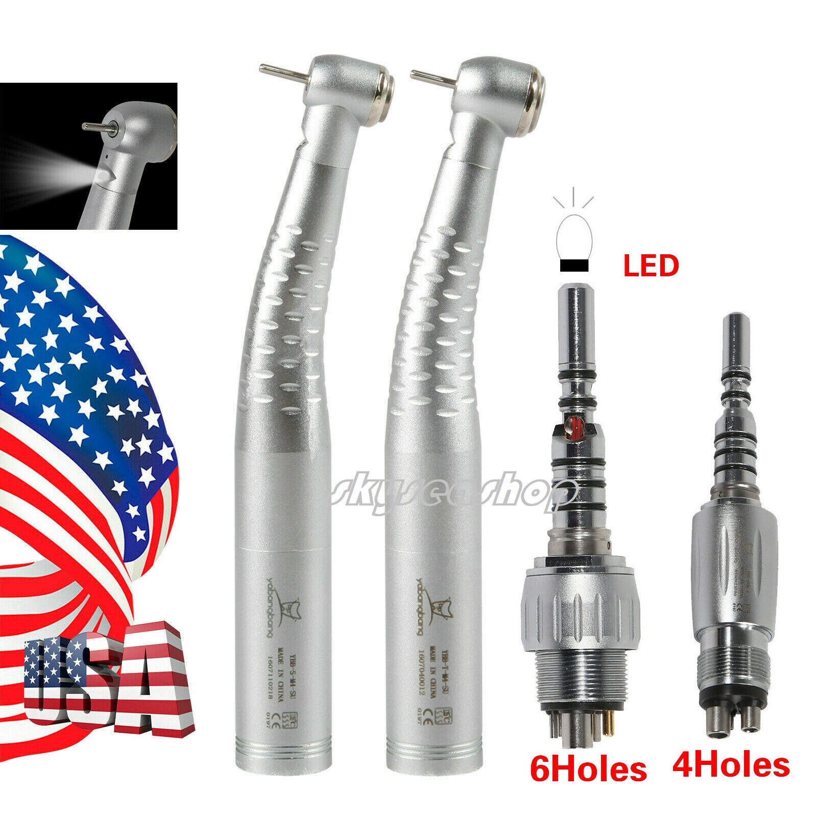 Dental Fiber Optic LED Handpiece Standard/Big Head LED Quick Coupler 4Hole/6Hole