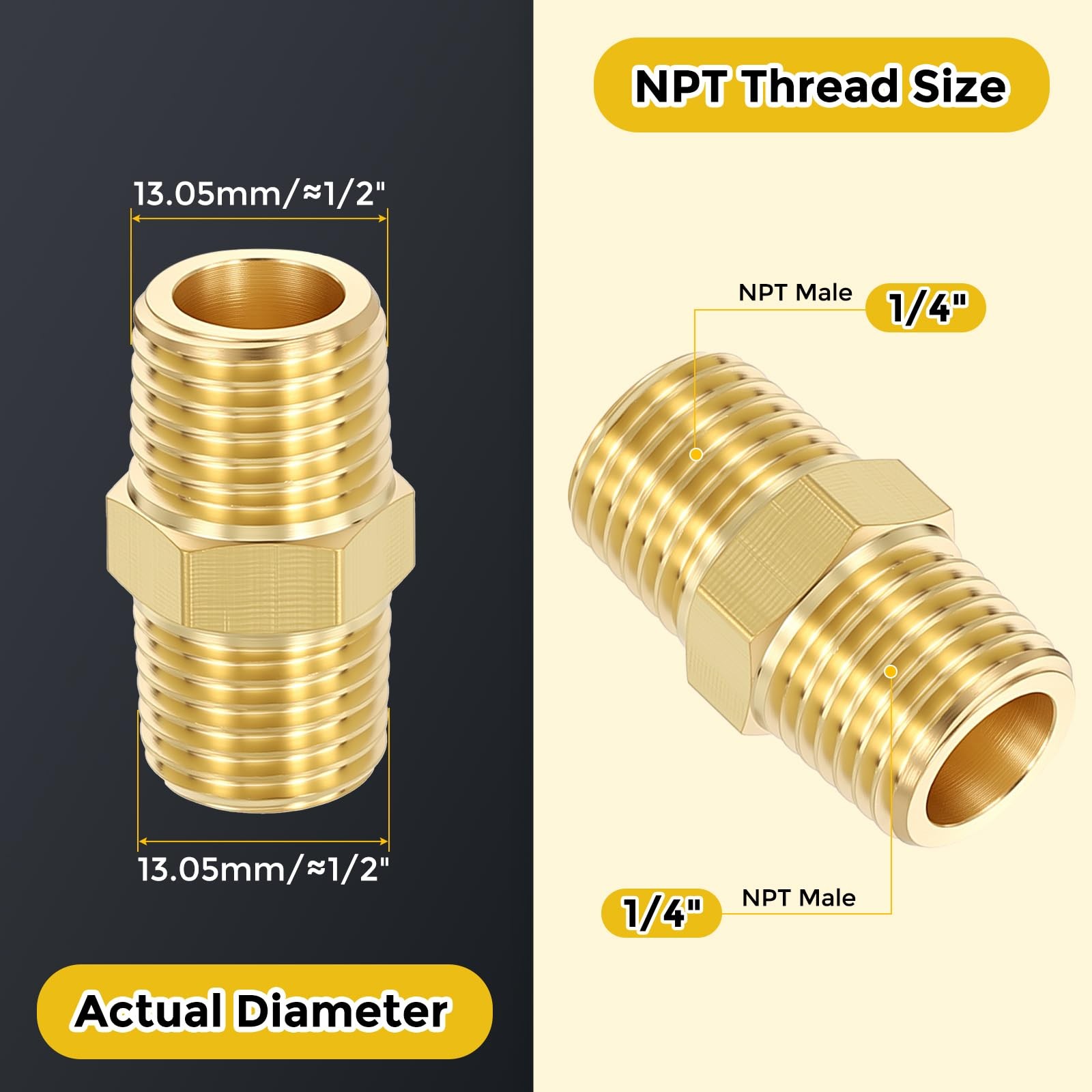 METALLIXITY 10PCS Brass 1/4″ Male NPT to NPT, Pipe Fittings