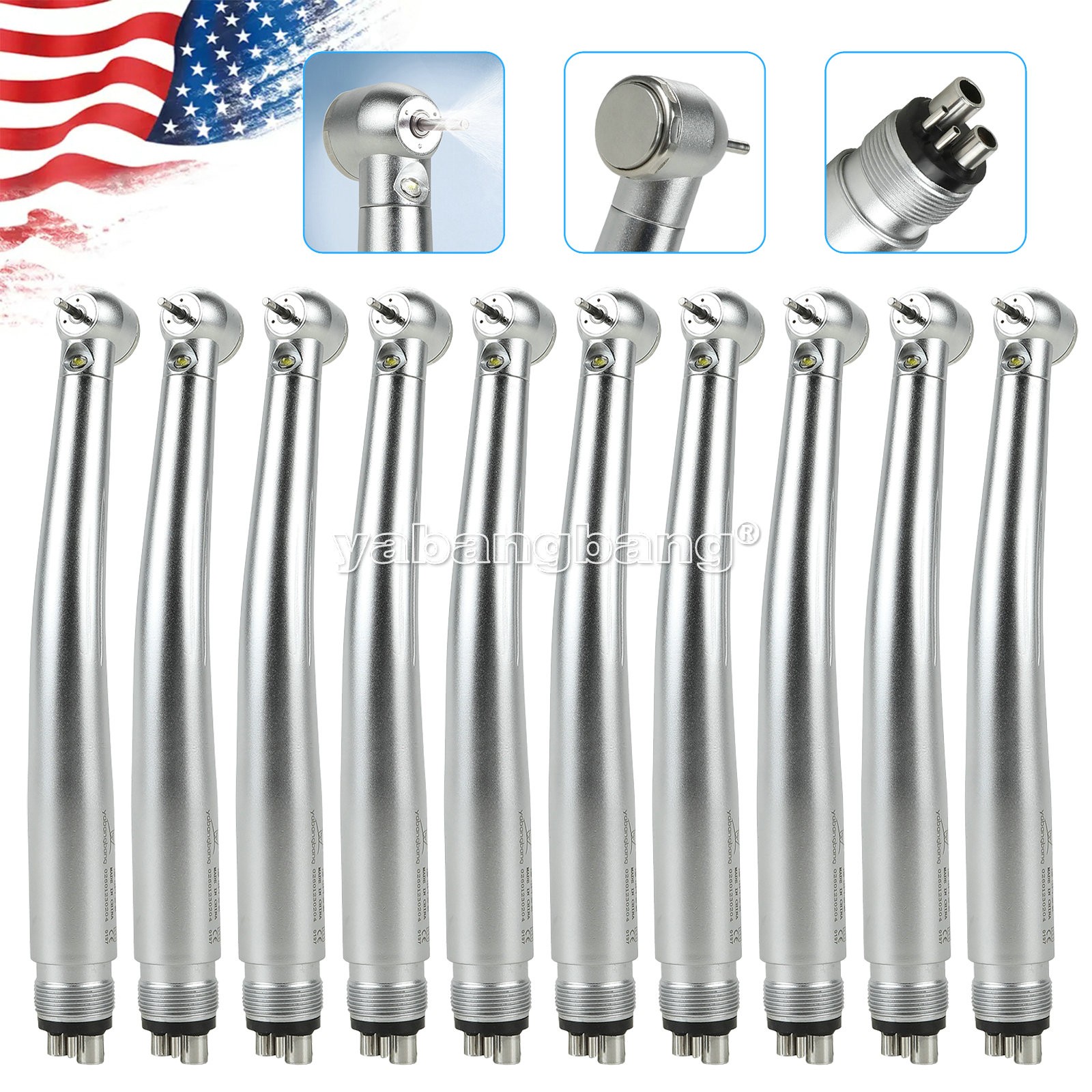 1-10 Dental LED Fiber Optic E-generator High Speed Handpiece 4 HOLE