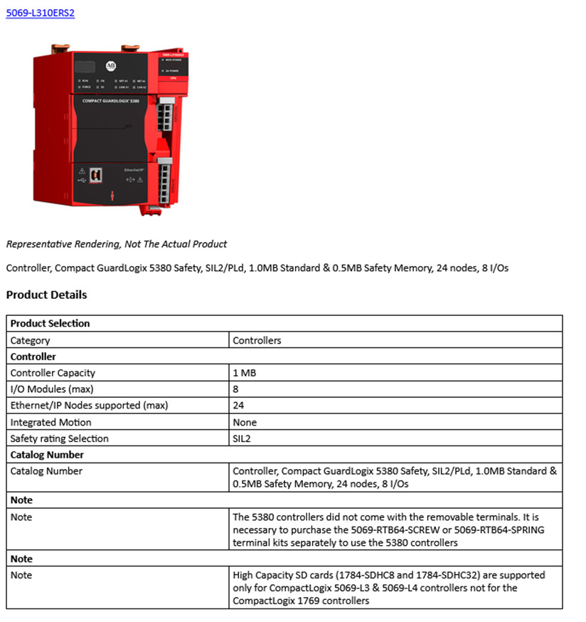 (1) Allen-Bradley 5069-L310ERS2 Compact GuardLogix Safety Controller (Factory)