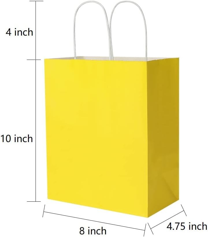 100 Pack 8×4.75×10 Inch Medium Yellow Kraft Paper Bags with Handles Bulk for …