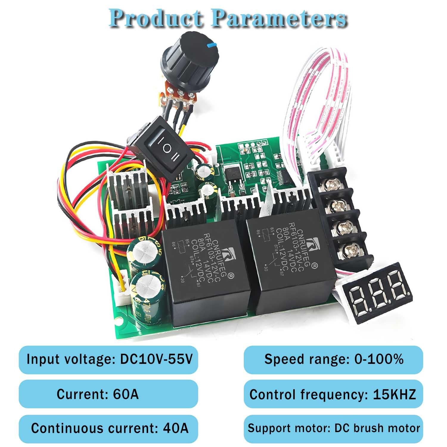 NEWNEWLIU PWM DC Motor Speed Controller,12V/24V/36V/48V/40A LED Display…