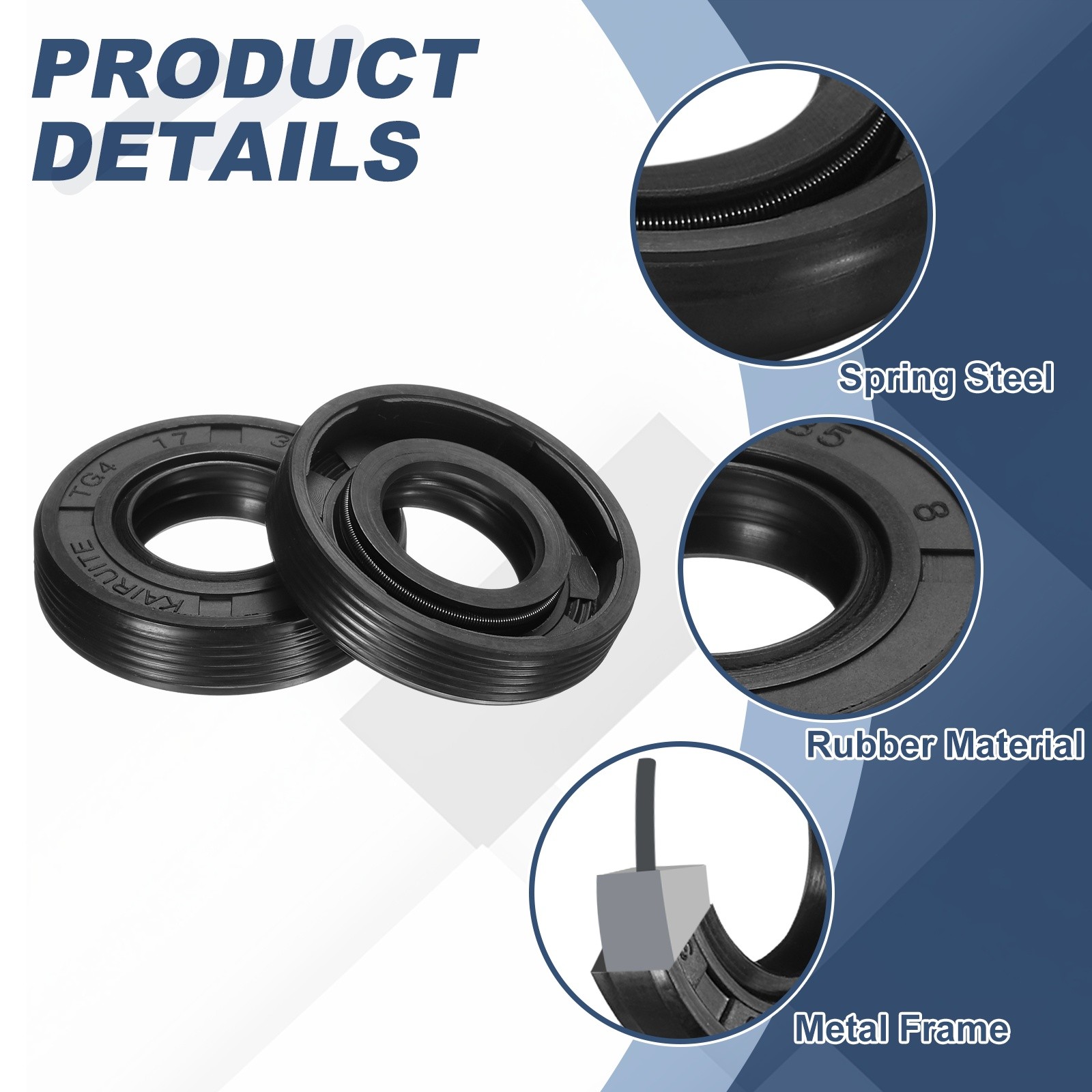 2Pcs Oil Seal 17x35x8mm TC Nitrile Rubber Double Lip Cover with Hook Kit