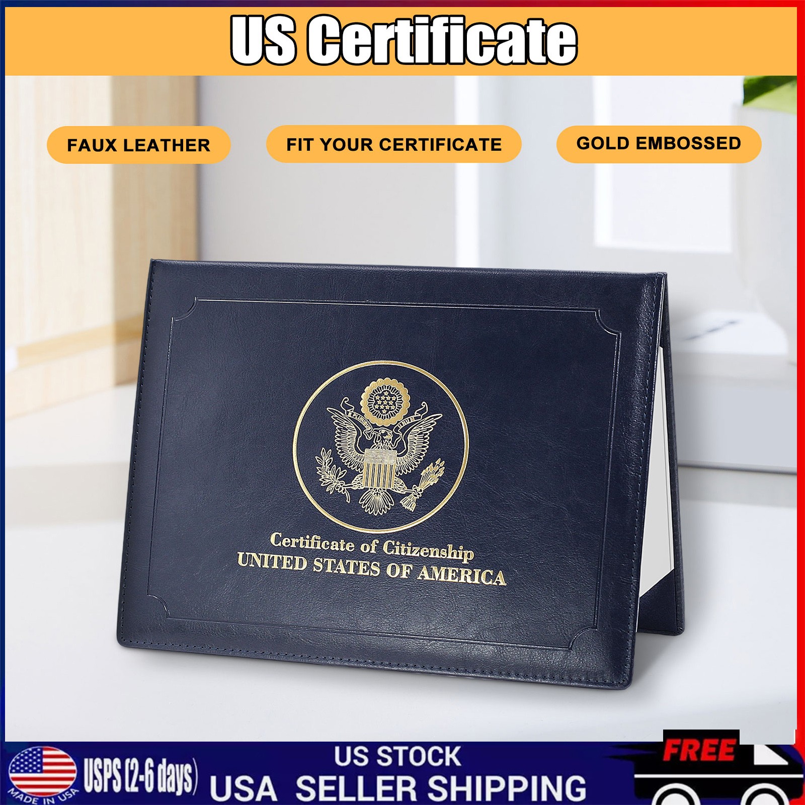 US Citizenship Certificate Holder Naturalization Padded Leatherette Cover