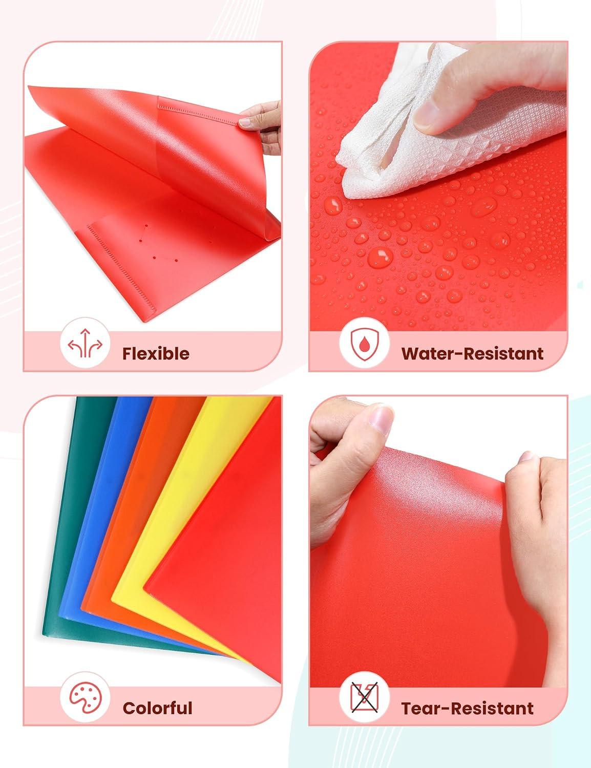 Pocket Folders with Prongs(5 Pack, Assorted Colors) Recycled Plastic Folders wit