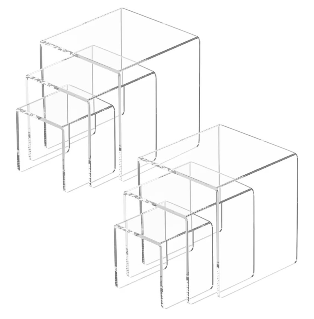 2 Sets Clear Acrylic Riser 3 4 5″ Stand Set Jewelry Collectible Showcase Display