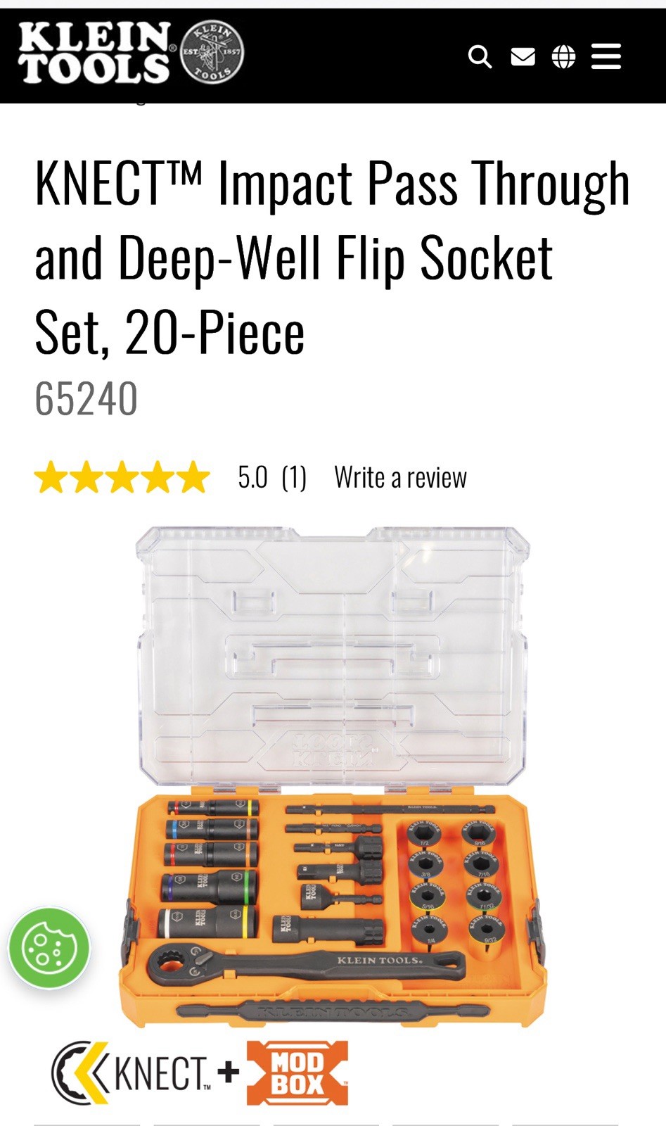 Klein Tools 65240 KNECT Impact Pass-Through Deep-Well Flip Socket Set 20 PCS NEW