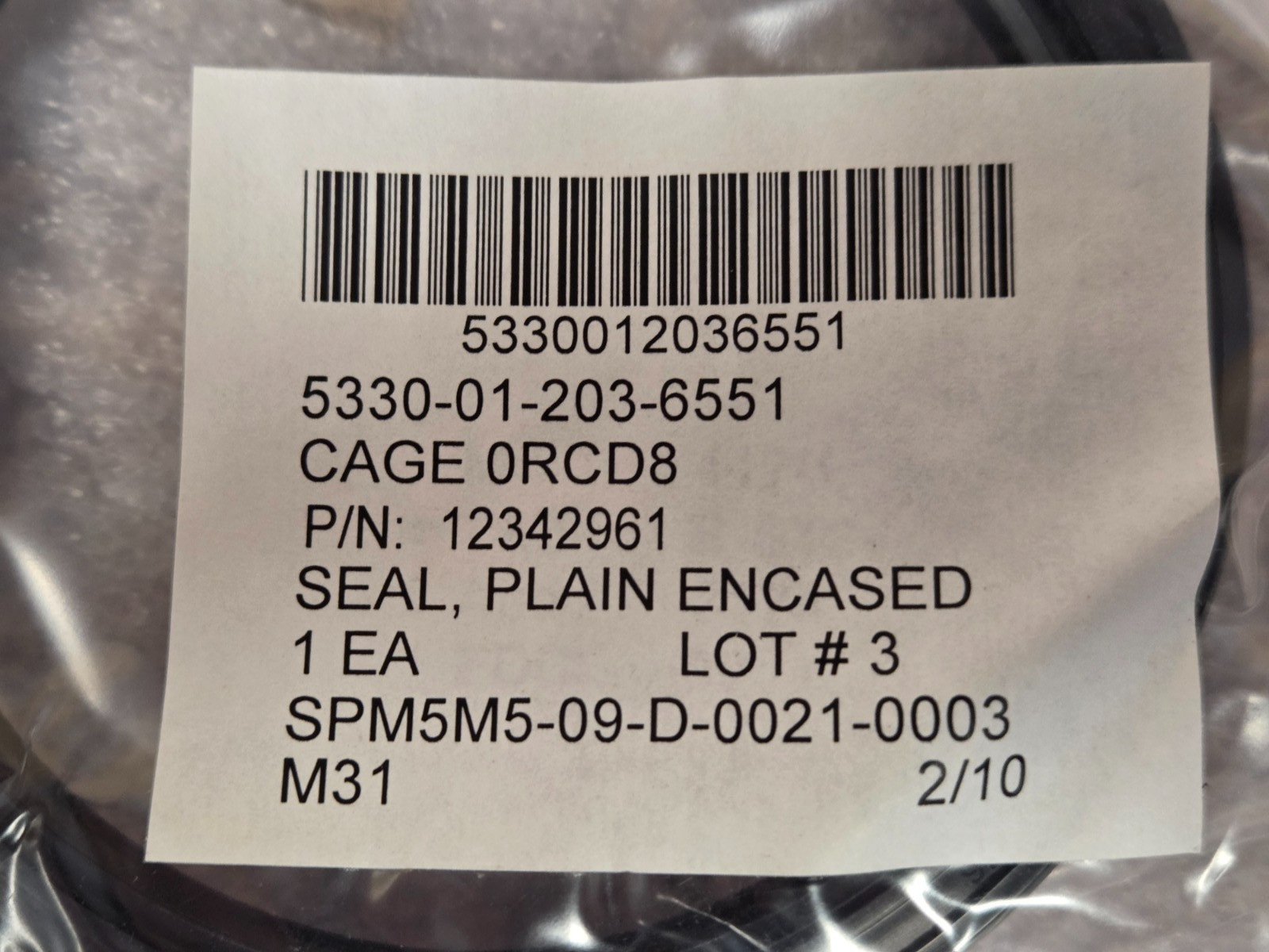 ‘1 PIECE’ – PN# 12342961 – HUMMER – SEAL, GEARED HUB – NSN: 5330-01-203-6551