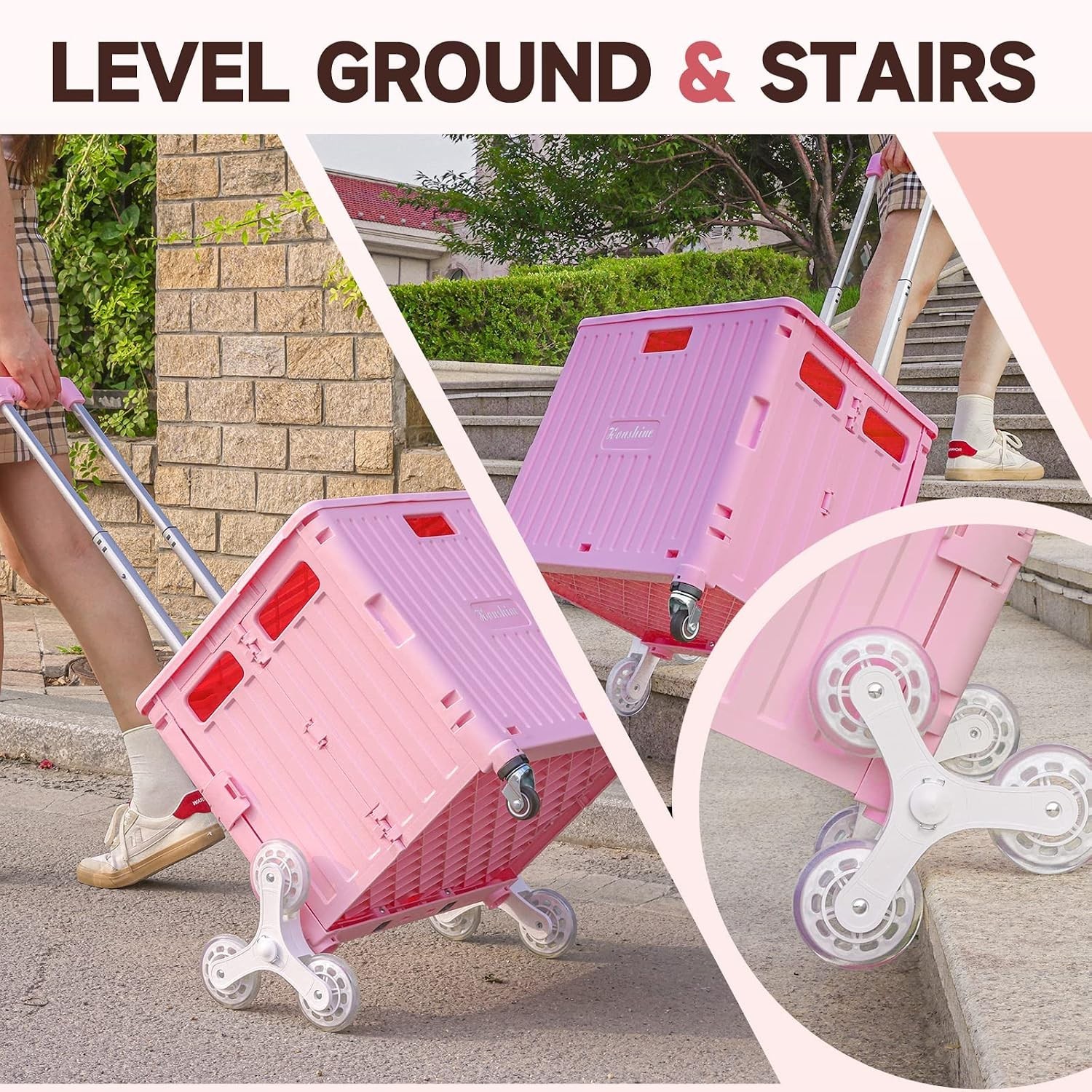 Foldable Utility Cart Stair Climbing Wheels Rolling Crate Basket Grocery Tote