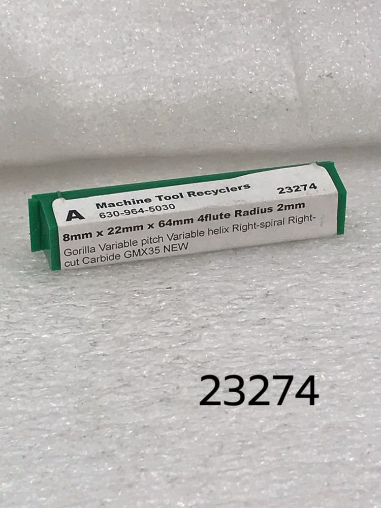 4 Flutes 8.0mm x 22.0mm x 64.0mm 2.0mm Radius GMX35 Gorilla Mlll Carbide EndMill