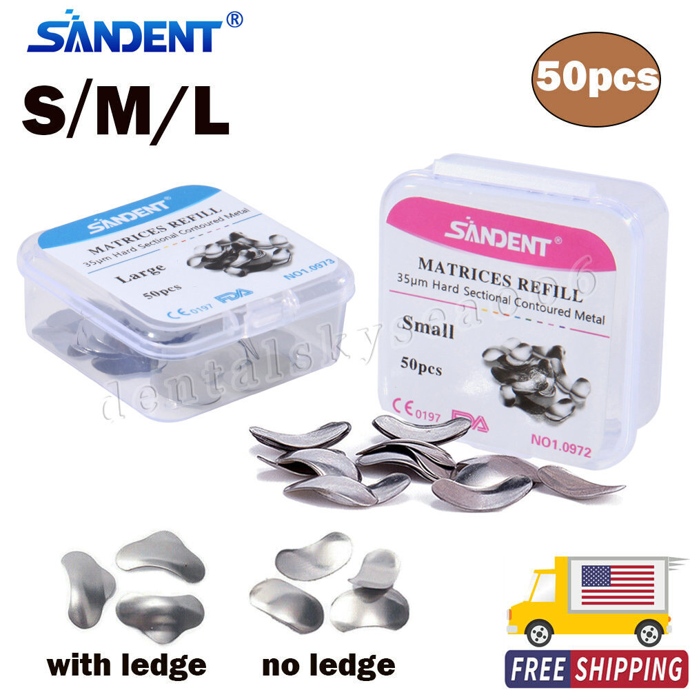 50* Dental Metal Matrices Matrix Band Sectional Contoured Refill S/M/L 35μm