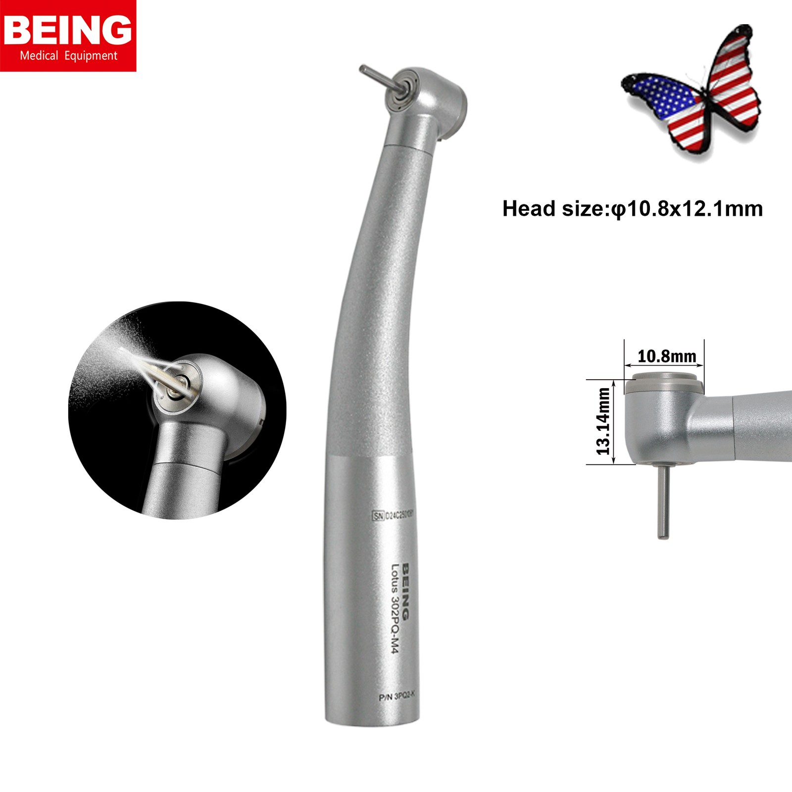 US Lotus BEING High Speed Dental Handpiece Air Turbine 4 Hole Fit KaVo MULTIflex