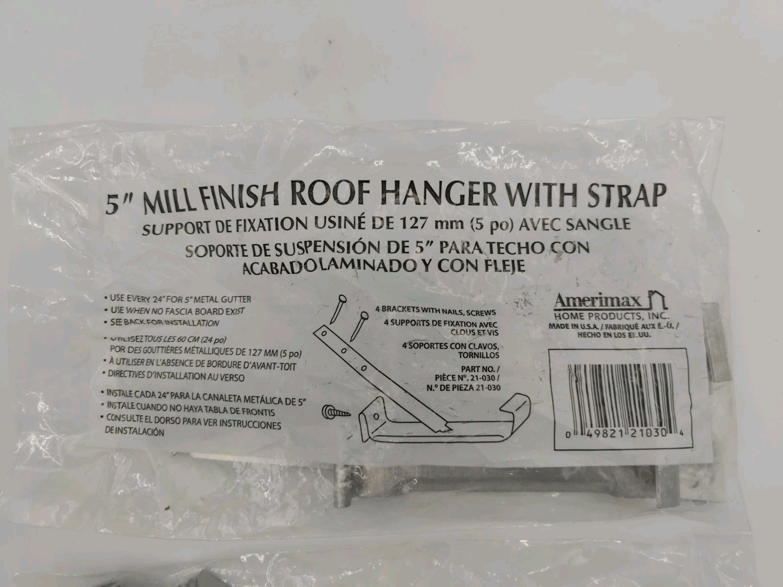 2 Packs of Amerimax 5″ Mill Finish Roof Gutter Hanger & Strap 8 Total Brackets