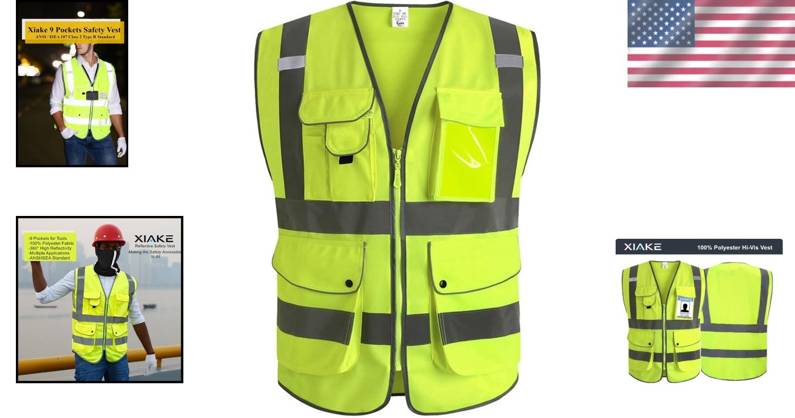 9 Pocket High Visibility Reflective Safety Vest – ANSI Class 2 for Men & Women