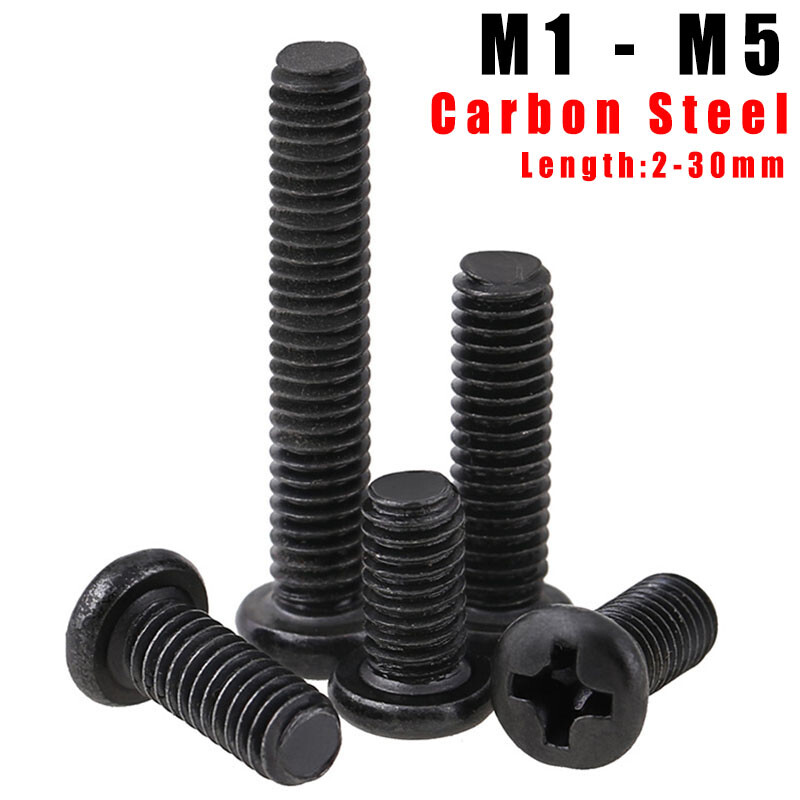 M1 – M5 Black Carbon Steel Phillips Pan Head Machine Screws Bolt Length 2 – 30mm