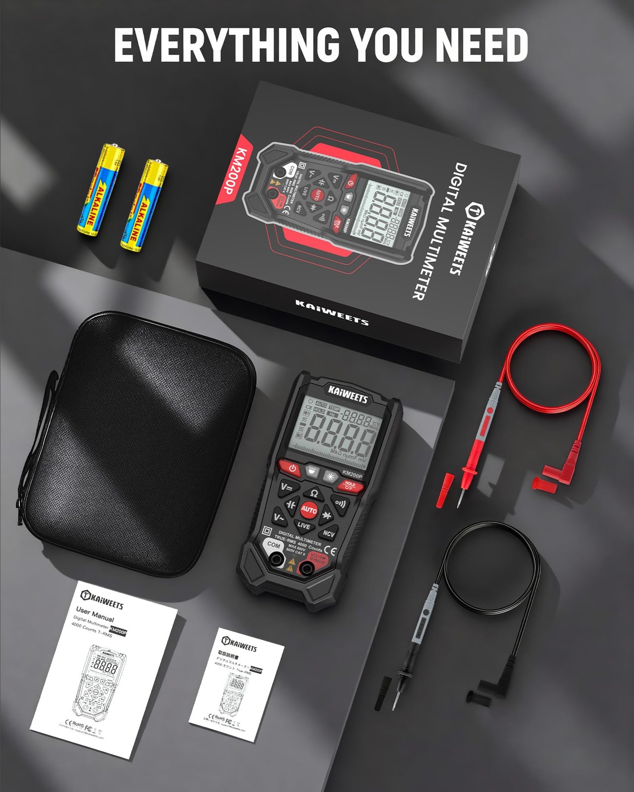 KAIWEETS KM200P Digital Multimeter, All Button 450 cubic centimeters, Black
