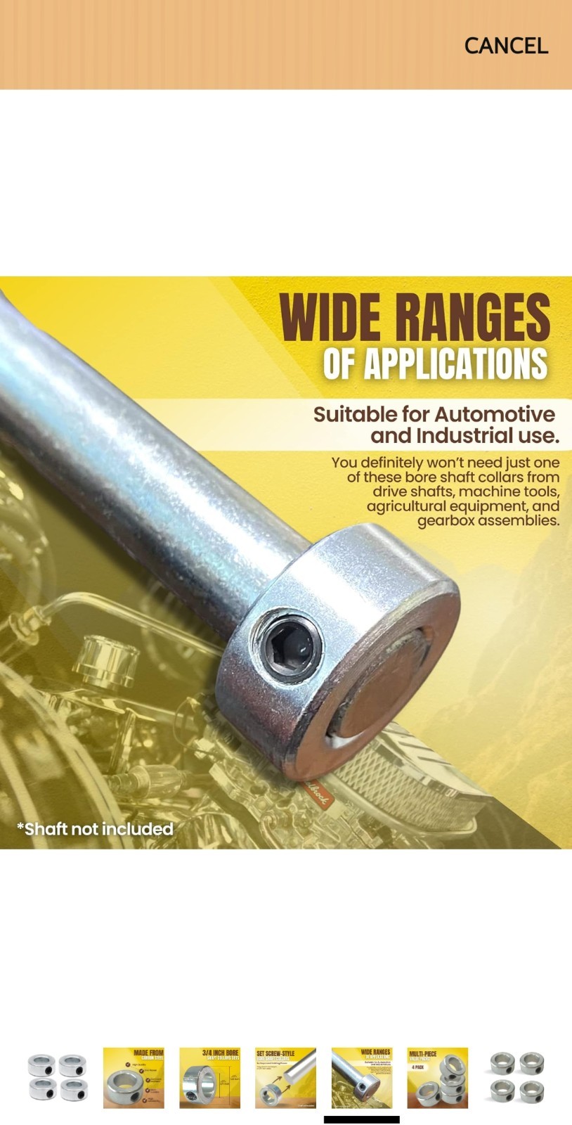 3/4” Bore (10 PCS) Set solid shaft collar, zinc plated. FREE SHIPPING