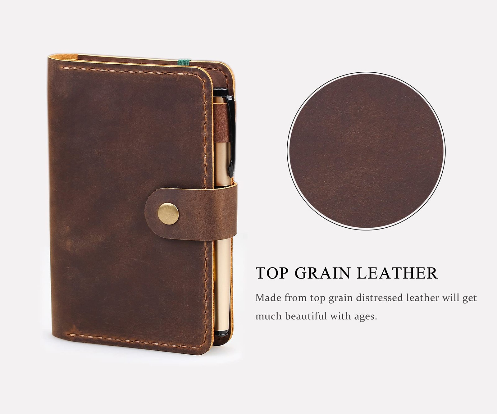 Leather Journal Cover for 3.5″x5.5″ Hardcover Notebook, Rustic Handmade Leath