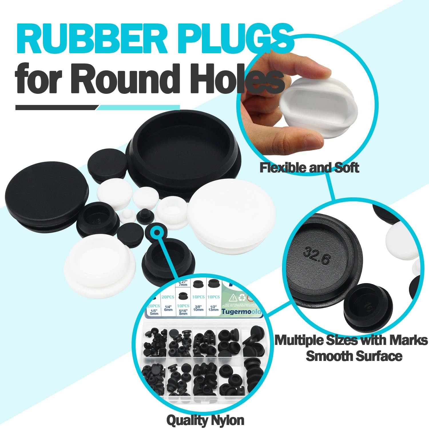 Tugermoola 100PCS 7 Sizes Small Rubber Hole Plugs Assorted for Round Holes 1/…