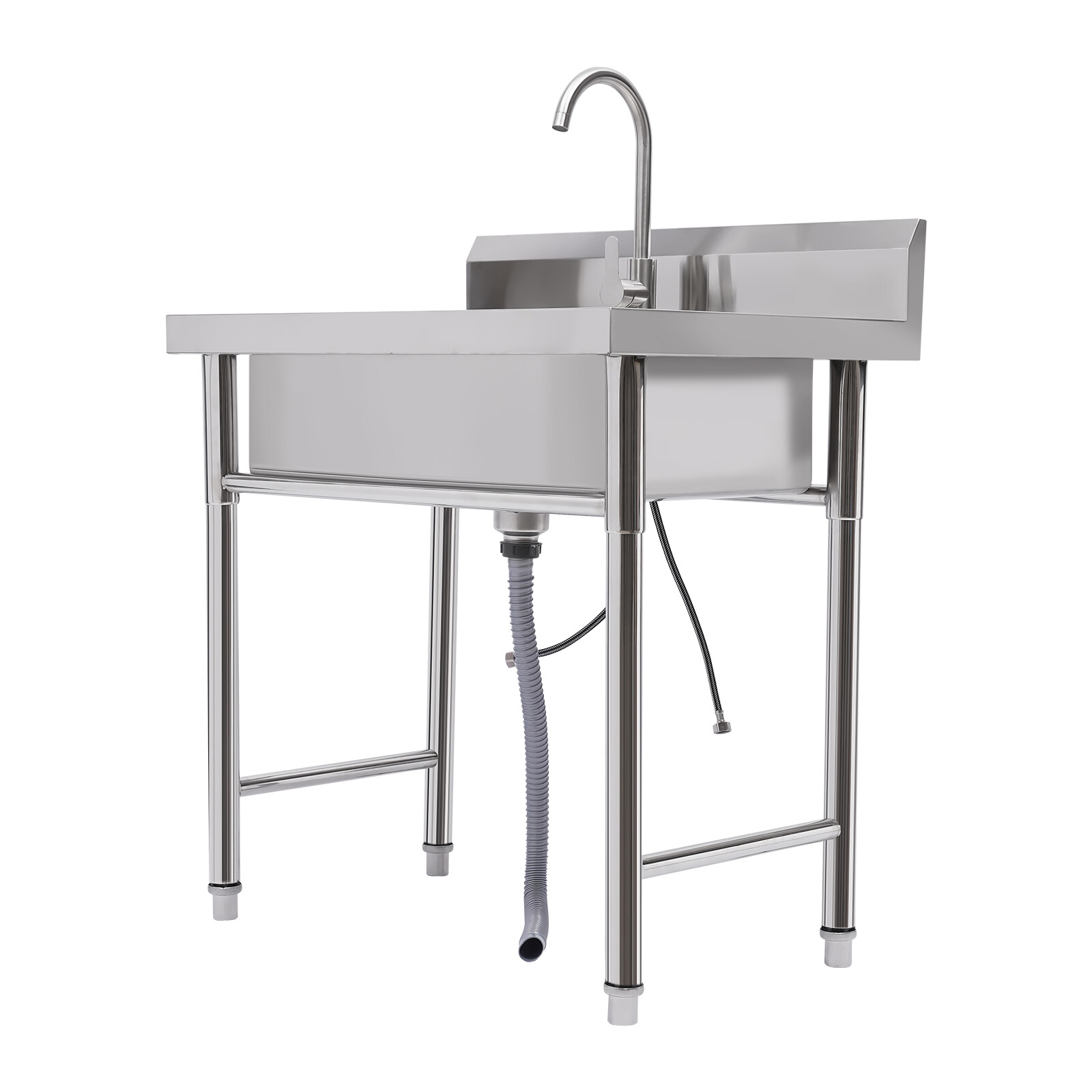 Commercial Stainless Steel 1-Compartment Kitchen Utility Sink With Faucet