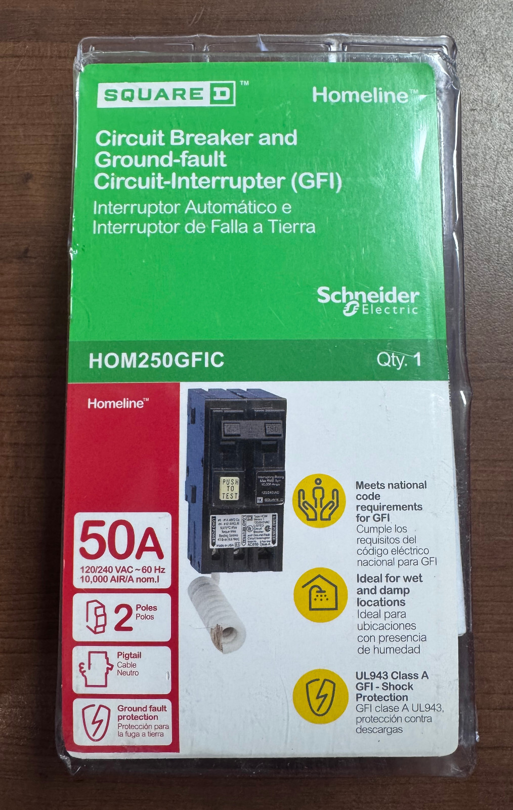 Square D Schneider Electric HOM250GFIC Homeline 50A 2-Pole GFCI Circuit Breaker
