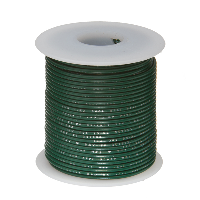 22 AWG Gauge Solid Hook Up Wire Green 100 ft 0.0253″ UL1007 300 Volts