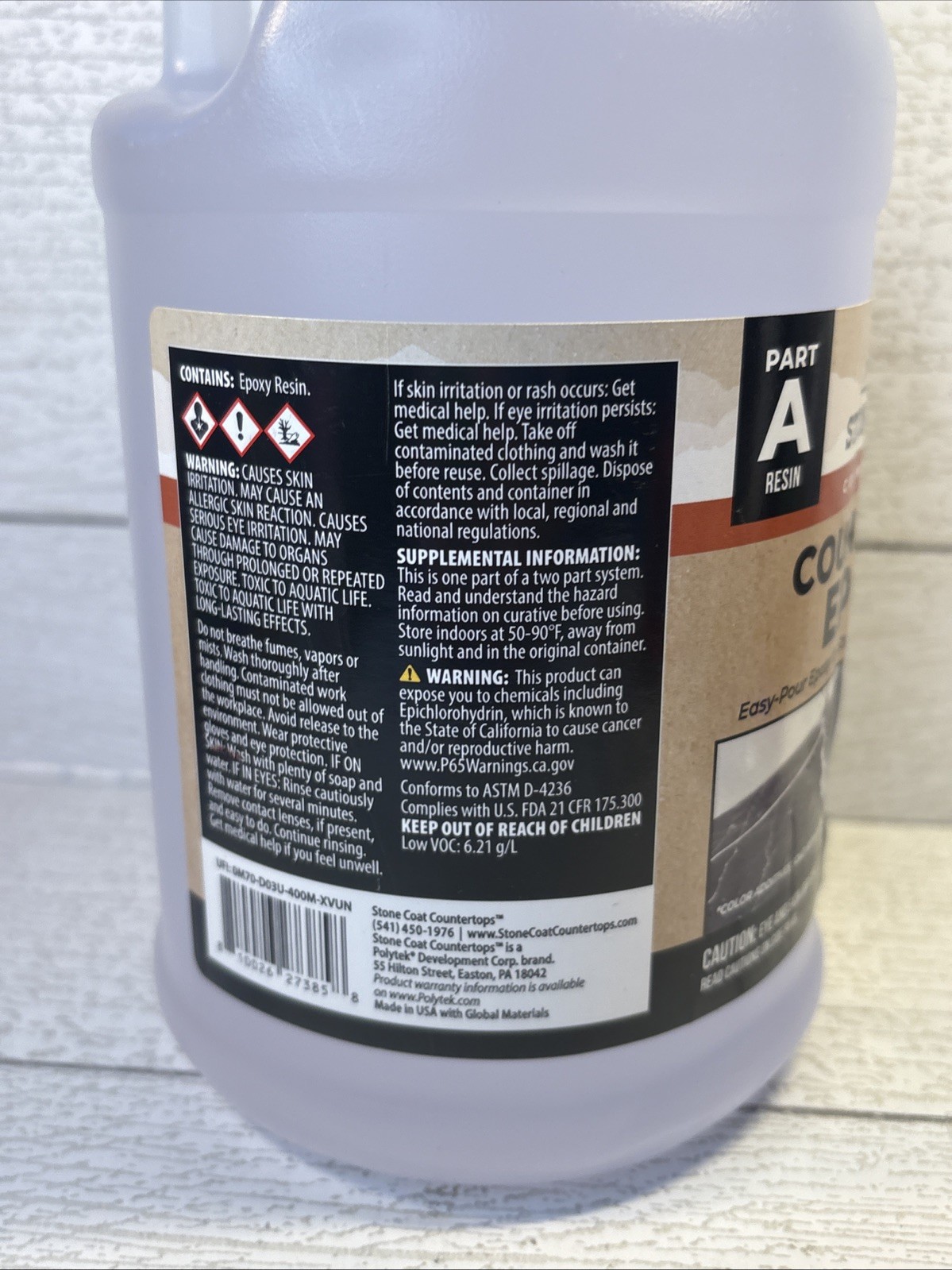 Stone Coat Countertops Epoxy Resin Part A Clear 1 Gallon DIY Heat UV Resistant
