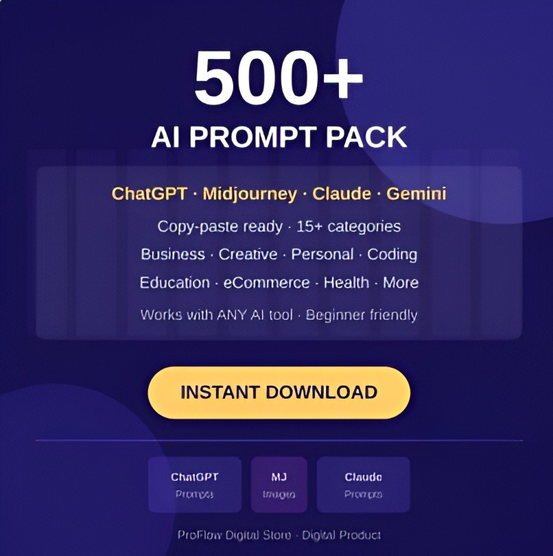 Ultimate AI Prompt Bundle 2026 | 500+ ChatGPT, Midjourney & Claude Prompts