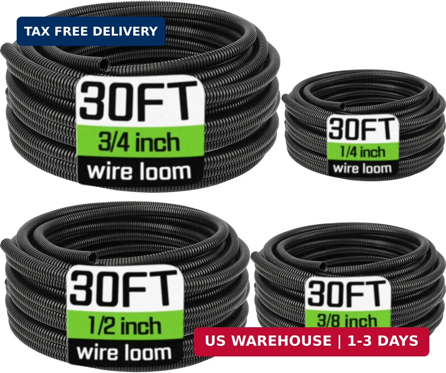 Wire Loom 1/4″, 3/8″, 1/2″, 3/4 Inch x 30 FT, Split Wire Loom Tubing Wire Condui