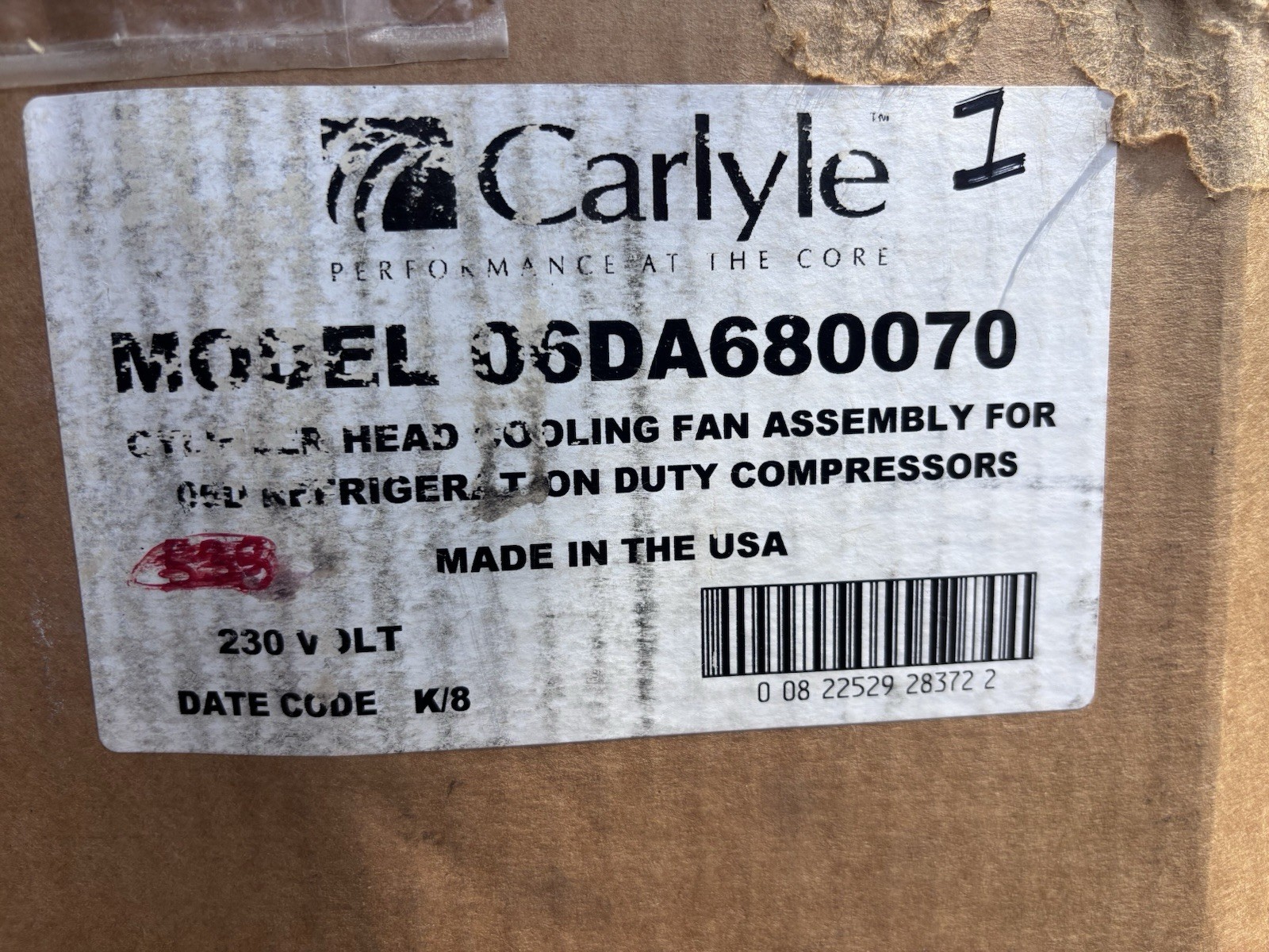 Carlyle 06DA680070 Cylinder Head Cooling Fan Assembly 230V 06D Compressor