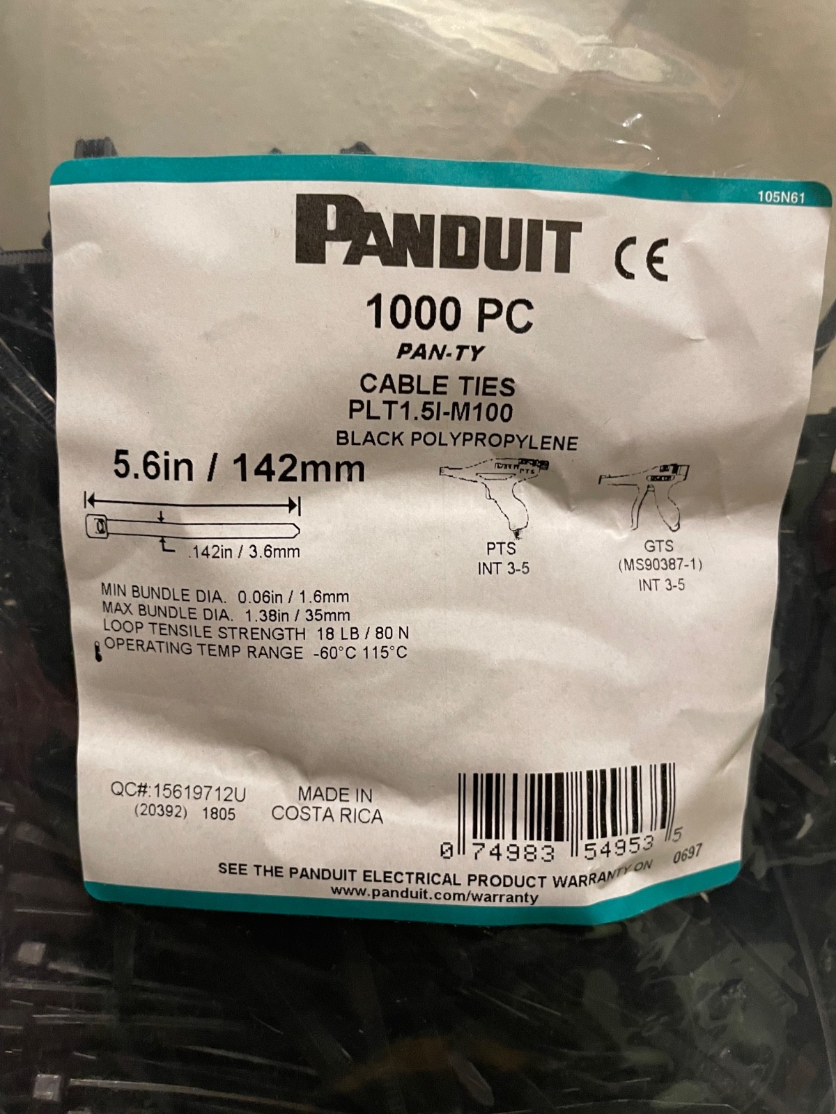 Panduit PLT1.5I-M100 Cable Tie – 1000 Pack zip ties
