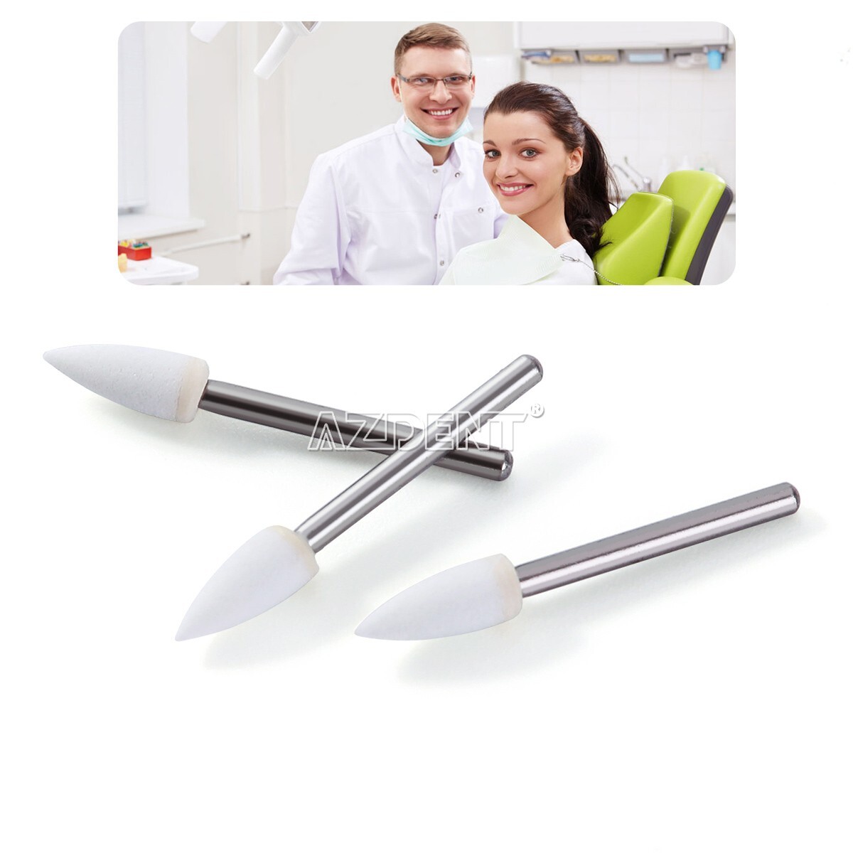 10X AZDENT Dental Flame White Stone Polishing FG Burs Aluminum Oxide 12pcs/box