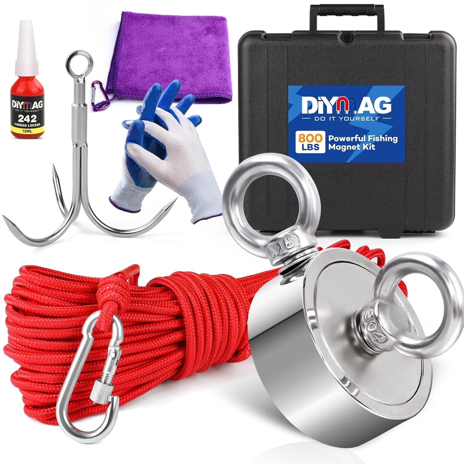 800 LBs Pull Force Fishing Magnet Kit: All-In-One Treasure Hunting Equipment
