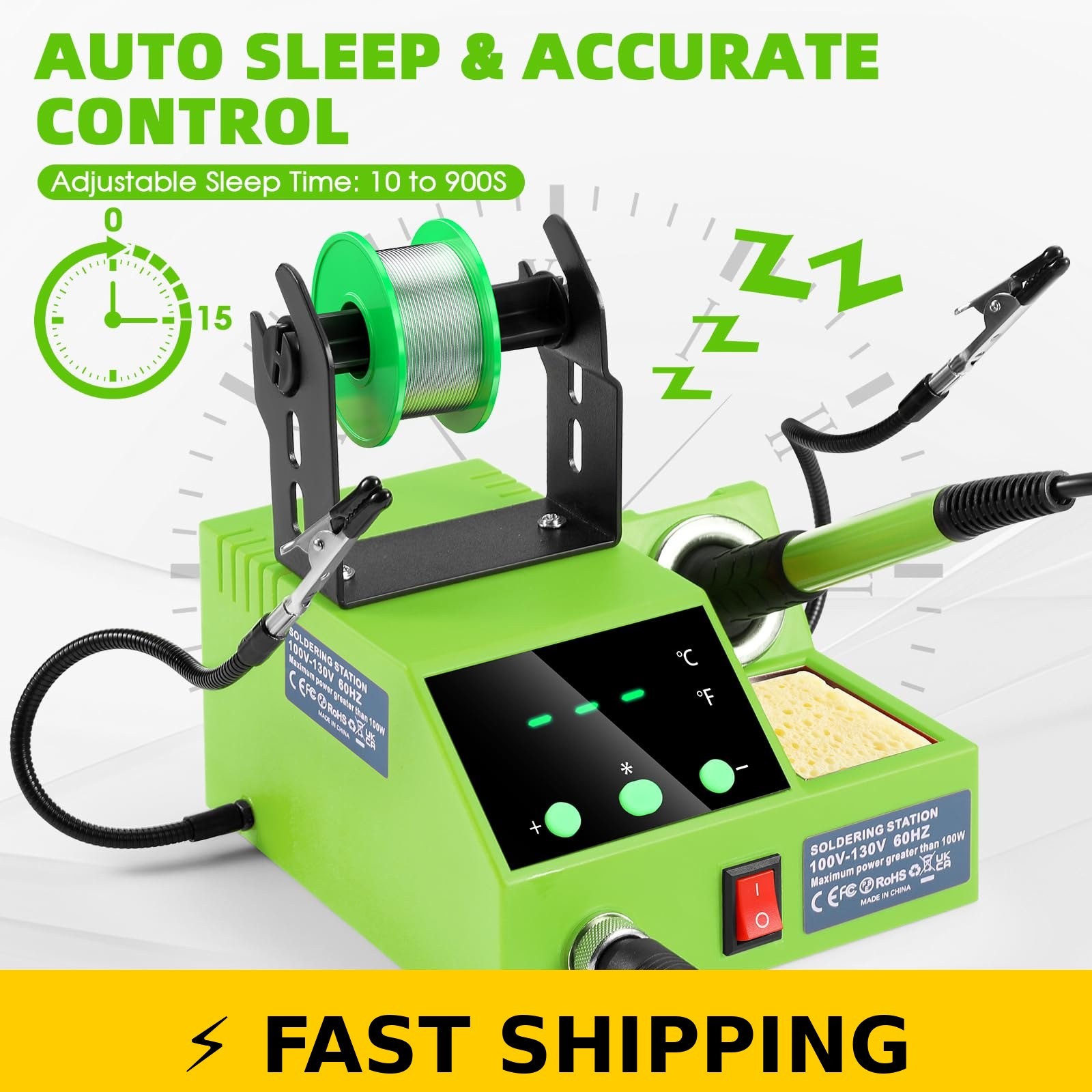 Crtsweker 100W Digital Soldering Station with Helping Hands – Green