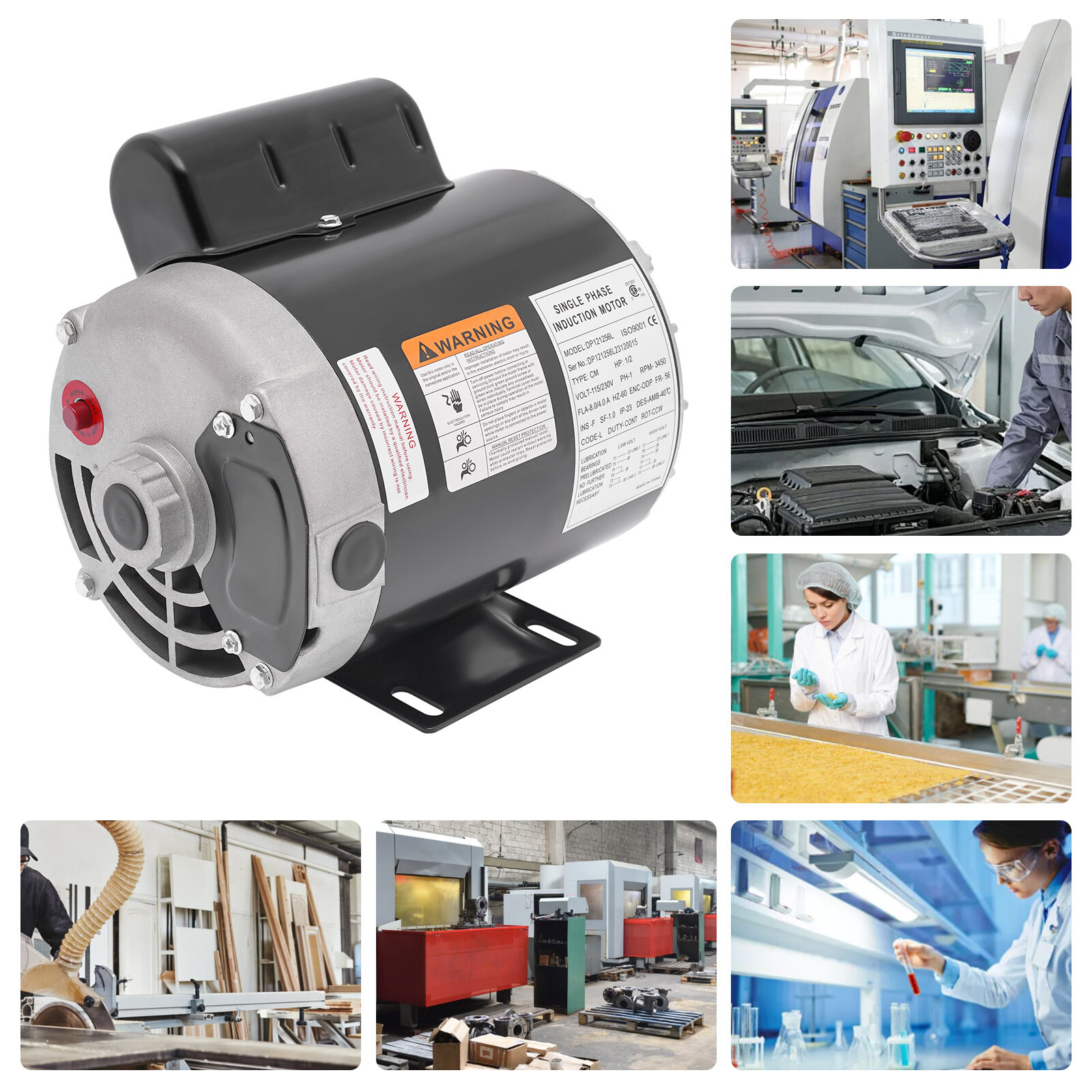 1/2HP Electric Motor 3450RPM General Purpose Single Phase Motor 115V/230V 104℉