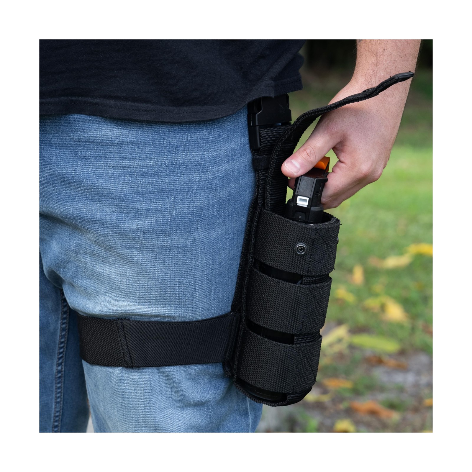 Police Magnum Heavy Duty Drop Leg Holster Pepper Spray- Left & Right Leg Univ…