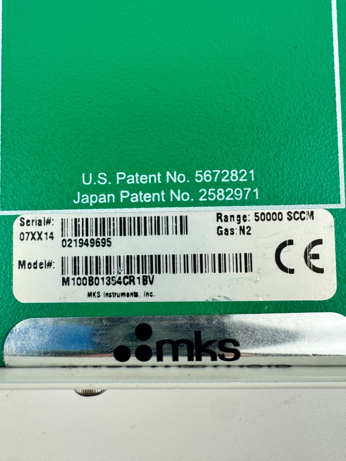 MKS Mass Flow Controller 50000 SCCM, N2, M100B01354CR1BV