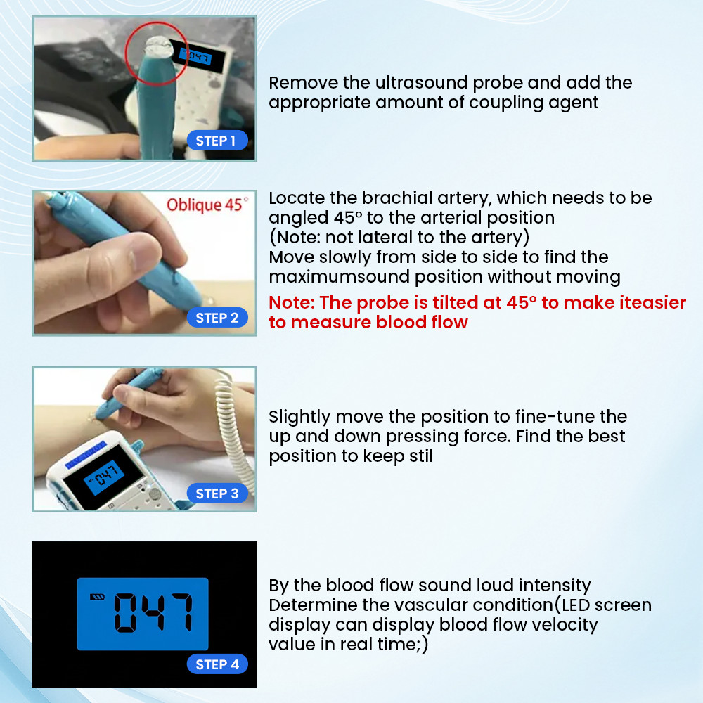 Handheld Vascular Doppler, 8.0MHz Blood Flow Velocity Meter, Portable