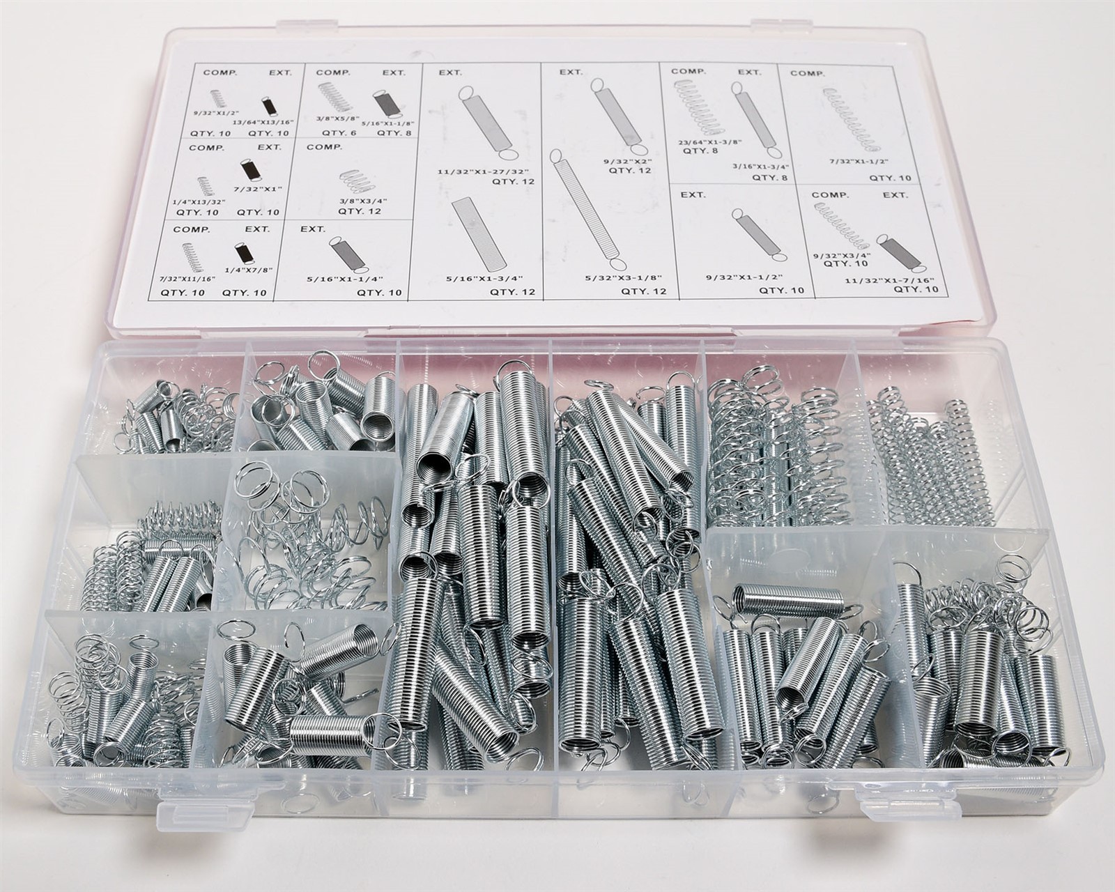 200pc Spring Assortment Set Compression & Extension Zinc Plated Steel Carburetor